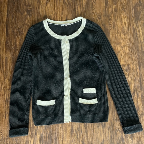 GAP Eversoft knit cardigan sweater black and white size small wool blend - Picture 1 of 6